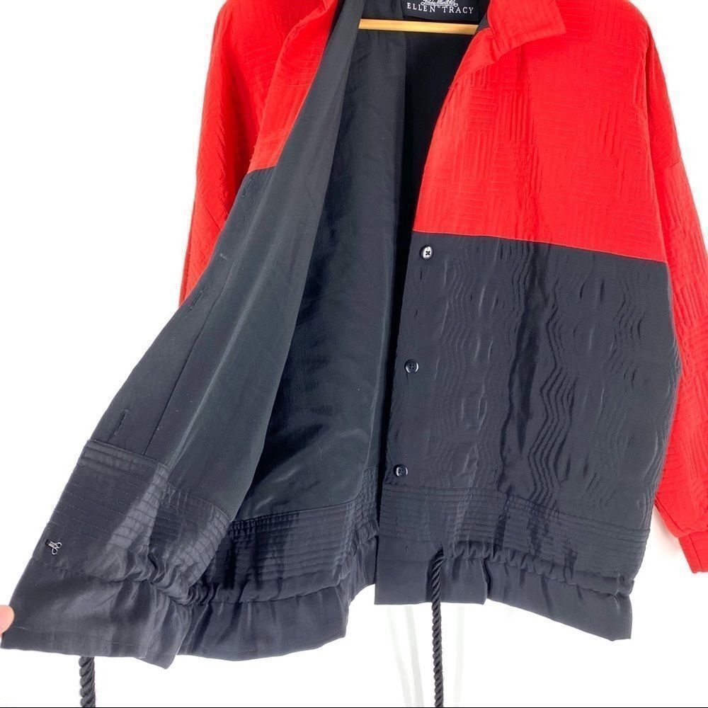 Amazing Vintage Ellen Tracy 100% Silk Jacket Shoulder Pads Pockets Button Close - Picture 6 of 9
